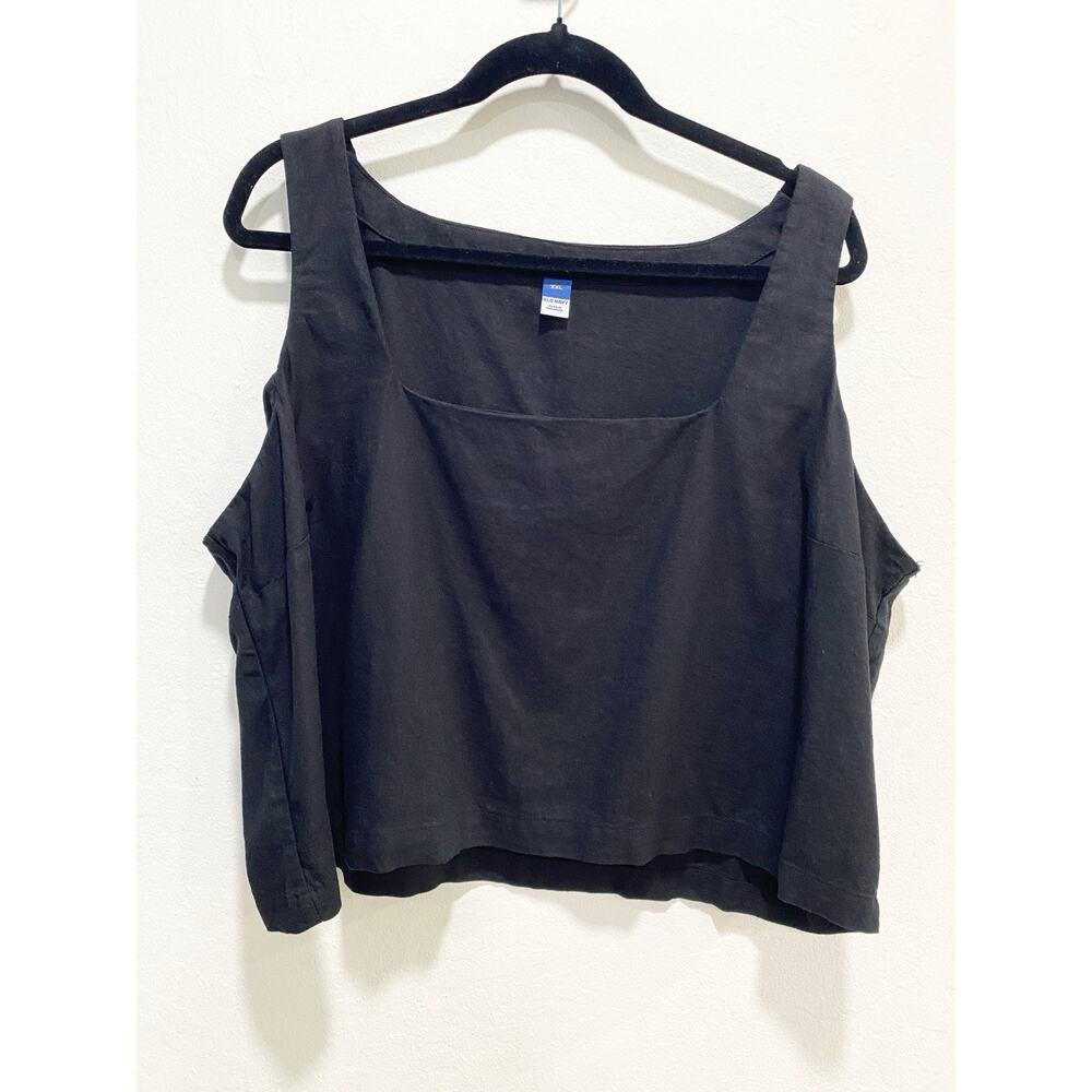 NWT Womens Black Linen Blend Shell Top XXL Sleeveless Square Neck Coastal Chic